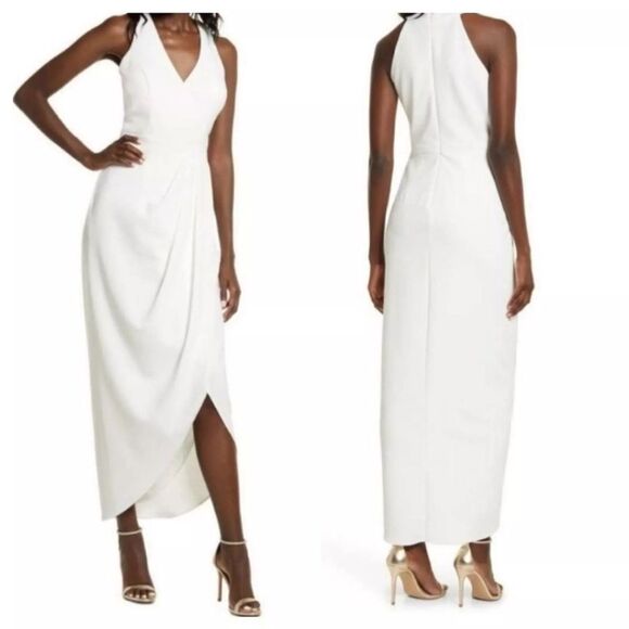 XSCAPE Tulip Hem Sleeveless Crepe Gown Dress Ivory 8 NWT